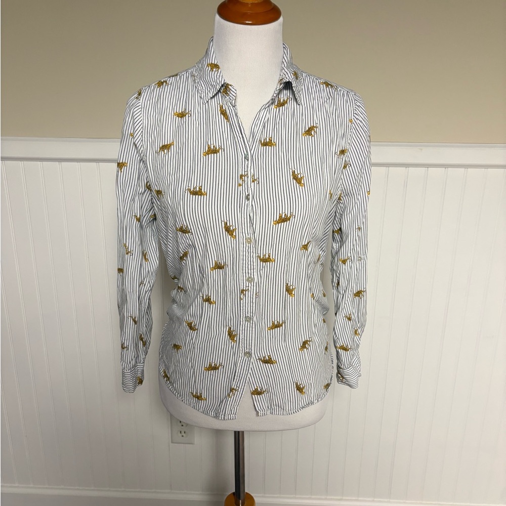 Striped Cheetah Leopard Women's Button Down Shirt